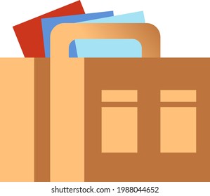 Briefcase for school or work with papers sticking out modern flat icon or graphic illustration isolated