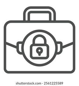 Briefcase with secure lock line icon, documents safety concept. Vector graphics. Portfolio bag locked sign on white background, outline style icon for mobile or web design