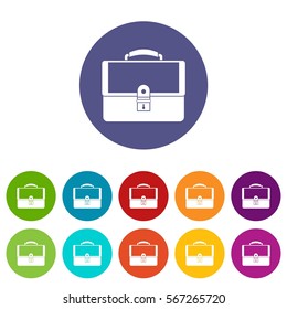 Briefcase set icons in different colors isolated on white background