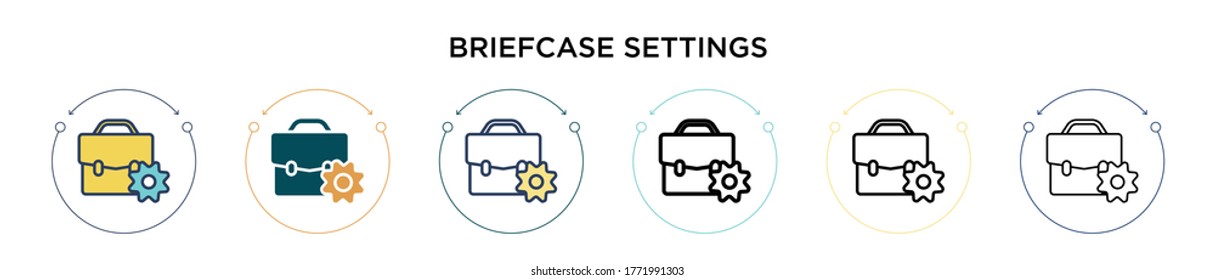 Briefcase settings icon in filled, thin line, outline and stroke style. Vector illustration of two colored and black briefcase settings vector icons designs can be used for mobile, ui, web