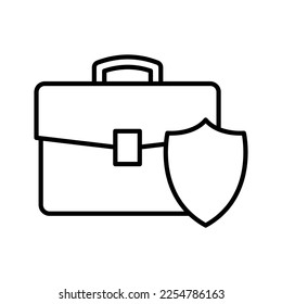 Briefcase with shield. Business protection icon.  Pictogram isolated on white background.