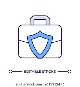 Briefcase with shield line color icon. Business papers confidence protection. Corporate information safety service. Isolated vector illustration. Flat colorful symbol design. Editable stroke