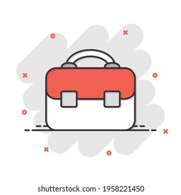 Briefcase sign icon in comic style. Suitcase vector cartoon illustration on white isolated background. Baggage business concept splash effect.