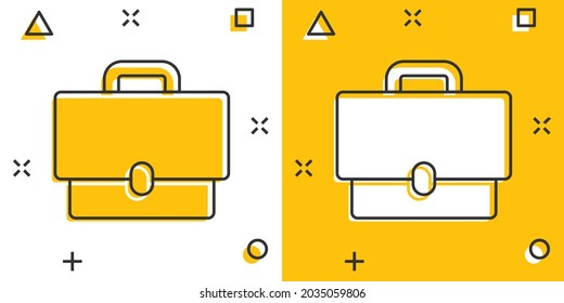 Briefcase sign icon in comic style. Suitcase vector cartoon illustration on white isolated background. Baggage business concept splash effect.