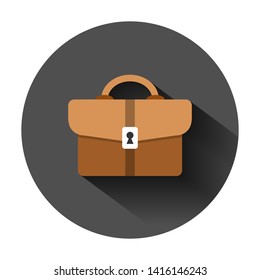 Briefcase sign icon in flat style. Suitcase vector illustration on black round background with long shadow. Baggage business concept.