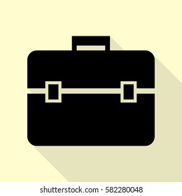 Briefcase sign illustration. Black icon with flat style shadow path on cream background.