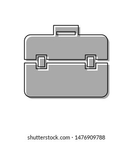 Briefcase sign illustration. Black line icon with gray shifted flat filled icon on white background. Illustration.