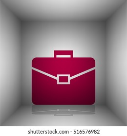 Briefcase sign illustration. Bordo icon with shadow in the room.