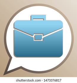 Briefcase sign illustration. Bright cerulean icon in white speech balloon at pale taupe background. Illustration.