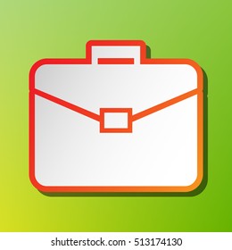 Briefcase sign illustration. Contrast icon with reddish stroke on green backgound.