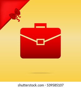 Briefcase sign illustration. Cristmas design red icon on gold background.