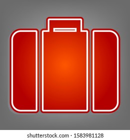Briefcase sign illustration. Flat red icon with linear white icon with gray shadow at grayish background. Illustration.
