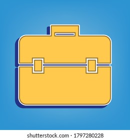 Briefcase sign illustration. Golden Icon with White Contour at light blue Background. Illustration.