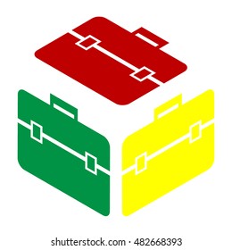 Briefcase sign illustration. Isometric style of red, green and yellow icon.