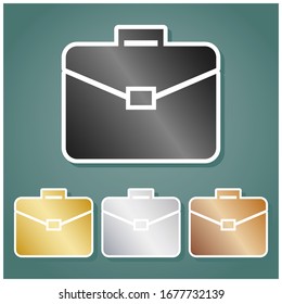 Briefcase sign illustration. Set of metallic Icons with gray, gold, silver and bronze gradient with white contour and shadow at viridan background. Illustration.