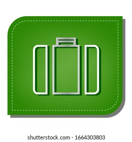 Briefcase sign illustration. Silver gradient line icon with dark green shadow at ecological patched green leaf. Illustration.