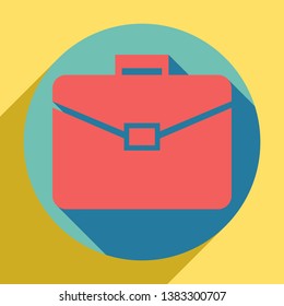 Briefcase sign illustration. Sunset orange icon with llapis lazuli shadow inside medium aquamarine circle with different goldenrod shadow at royal yellow background.
