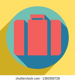 Briefcase sign illustration. Sunset orange icon with llapis lazuli shadow inside medium aquamarine circle with different goldenrod shadow at royal yellow background.