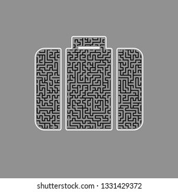 Briefcase sign illustration. Vector. Black maze filled icon with white border at gray background.