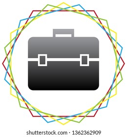 Briefcase sign illustration. Vector. Black icon with patch of light inside colorful hexagonal frames at white background.
