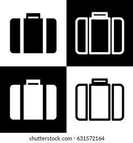 Briefcase sign illustration. Vector. Black and white icons and line icon on chess board.