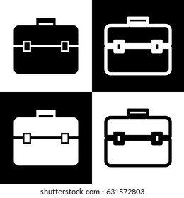 Briefcase sign illustration. Vector. Black and white icons and line icon on chess board.