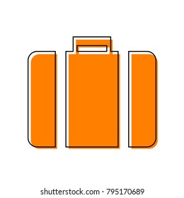 Briefcase sign illustration. Vector. Black line icon with shifted flat orange filled icon on white background. Isolated.