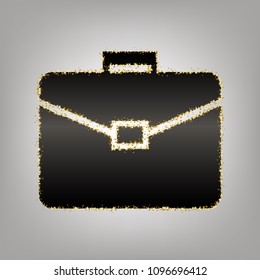 Briefcase sign illustration. Vector. Blackish icon with golden stars at grayish background.