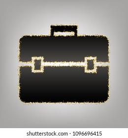 Briefcase sign illustration. Vector. Blackish icon with golden stars at grayish background.