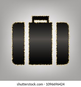 Briefcase sign illustration. Vector. Blackish icon with golden stars at grayish background.
