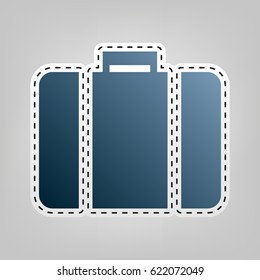 Briefcase sign illustration. Vector. Blue icon with outline for cutting out at gray background.