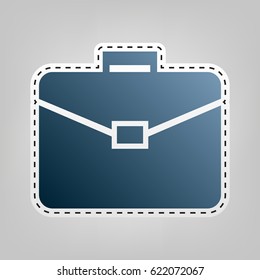 Briefcase sign illustration. Vector. Blue icon with outline for cutting out at gray background.