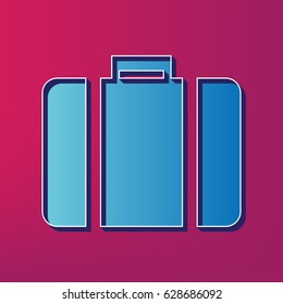 Briefcase sign illustration. Vector. Blue 3d printed icon on magenta background.