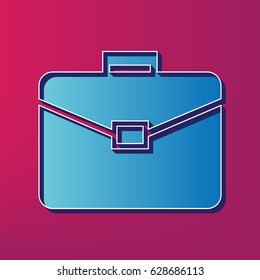 Briefcase sign illustration. Vector. Blue 3d printed icon on magenta background.