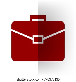 Briefcase sign illustration. Vector. Bordo icon on white bending paper background.