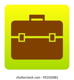 Briefcase sign illustration. Vector. Brown icon at green-yellow gradient square with rounded corners on white background. Isolated.