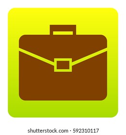 Briefcase sign illustration. Vector. Brown icon at green-yellow gradient square with rounded corners on white background. Isolated.
