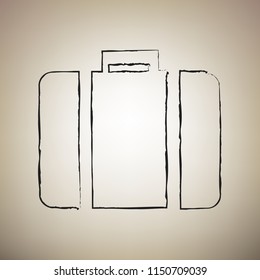 Briefcase sign illustration. Vector. Brush drawed black icon at light brown background.