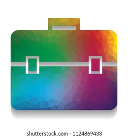 Briefcase sign illustration. Vector. Colorful icon with bright texture of mosaic with soft shadow on white background. Isolated.
