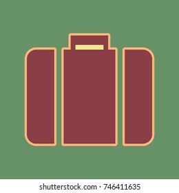 Briefcase sign illustration. Vector. Cordovan icon and mellow apricot halo with light khaki filled space at russian green background.
