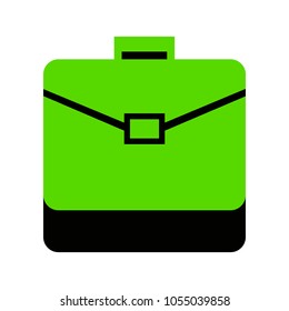 Briefcase sign illustration. Vector. Green 3d icon with black side on white background. Isolated.
