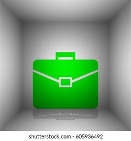 Briefcase sign illustration. Vector. Green icon with shadow in the room.