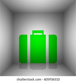 Briefcase sign illustration. Vector. Green icon with shadow in the room.