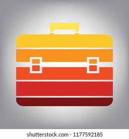 Briefcase sign illustration. Vector. Horizontally sliced icon with colors from sunny gradient in gray background.