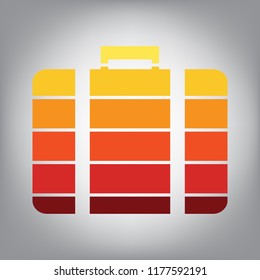 Briefcase sign illustration. Vector. Horizontally sliced icon with colors from sunny gradient in gray background.