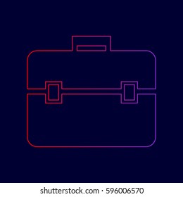 Briefcase sign illustration. Vector. Line icon with gradient from red to violet colors on dark blue background.