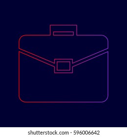 Briefcase sign illustration. Vector. Line icon with gradient from red to violet colors on dark blue background.