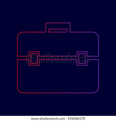 Briefcase sign illustration. Vector. Line icon with gradient from red to violet colors on dark blue background.