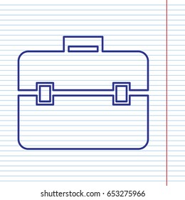 Briefcase sign illustration. Vector. Navy line icon on notebook paper as background with red line for field.