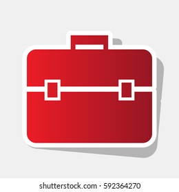 Briefcase sign illustration. Vector. New year reddish icon with outside stroke and gray shadow on light gray background.